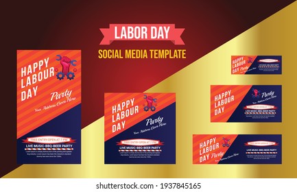 Happy Labor day banner background design. Happy Labor Day Holiday Vector Text for social media, greeting cards, posters, flyers, marketing, advertisement, web, banner design set 

