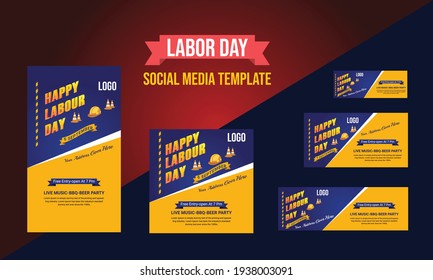 Happy Labor day banner background design. Happy Labor Day Holiday Vector Text for social media, greeting cards, posters, flyers, marketing, advertisement, web, banner design set 