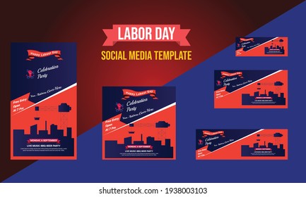 Happy Labor day banner background design. Happy Labor Day Holiday Vector Text for social media, greeting cards, posters, flyers, marketing, advertisement, web, banner design set 
