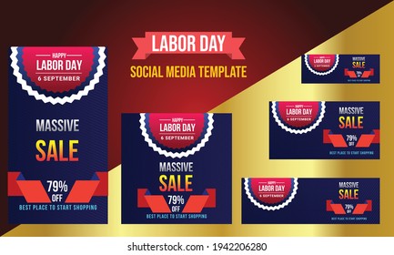 Happy Labor day banner background design. Happy Labor Day Holiday Vector Text for social media, greeting cards, posters, flyers, marketing, advertisement, web, banner design set 