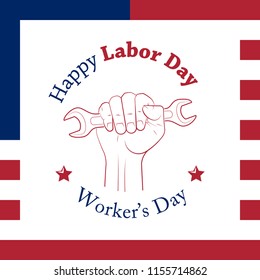 Happy Labor Day banner. Design template. Worker's day vector illustration. Vector Happy Labor Day card. National american holiday illustration USA flag color. Festive poster banner hand tool lettering