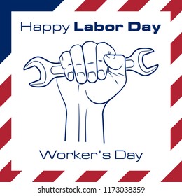 Happy Labor Day banner. Design template. Worker's day vector illustration. Vector Happy Labor Day card. National american holiday illustration USA flag color. Festive poster banner hand tool lettering
