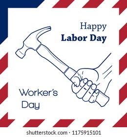 Happy Labor Day banner. Design template. Worker's day vector illustration. Vector Happy Labor Day card. National american holiday illustration USA flag color. Festive poster banner hand tool lettering
