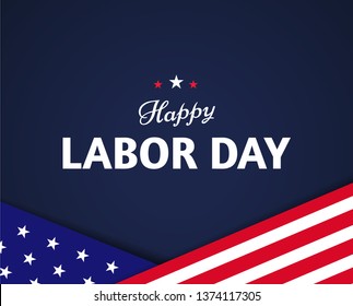 Happy Labor Day banner design with US flag elements on dark blue background. - Vector