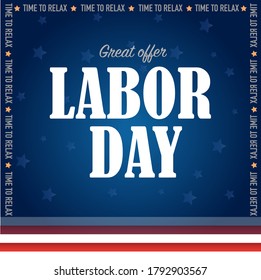 Happy Labor Day banner. Design template. Labor day sale promotion advertising banner template decor with American flag. Voucher discount. National american holiday. Vector illustration.	