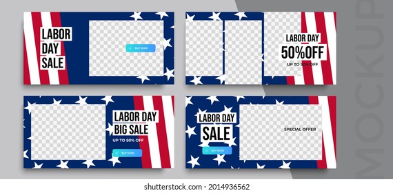 Happy Labor Day banner editable template. Set of social media mobile app for shopping, sale, product promotion. 