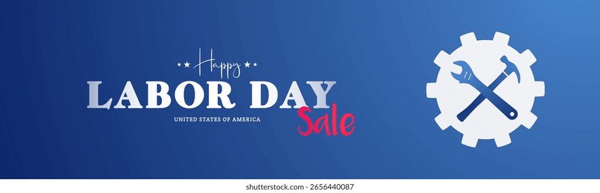 Anuncio del Día del Trabajo con herramientas y Elementos de celebración en tonos azules