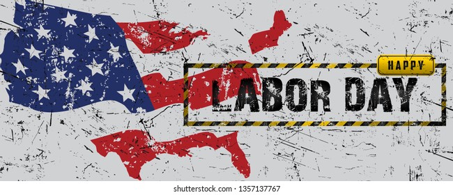 Happy Labor Day banner with rustic grunge background in United States national flag colors