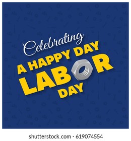 Happy Labor Day Beautiful Typography on a Blue Patterened Background