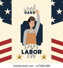 happy labor day card with butcher and usa flag