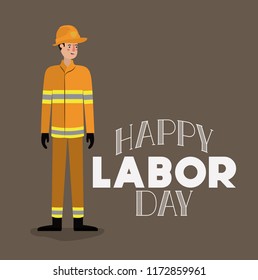 happy labor day card with firefighter