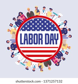 Happy labor day card with hand drawn cartoons vector digital image illustration