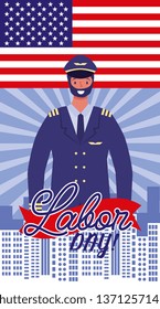 Happy labor day card with hand drawn cartoons vector digital image illustration