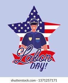 Happy labor day card with hand drawn cartoons vector digital image illustration