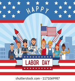 Happy labor day card Man head faceless with sport headband scribble