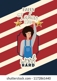 happy labor day card with mechanic and usa flag