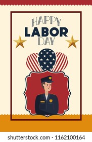 happy labor day card with police and usa flag
