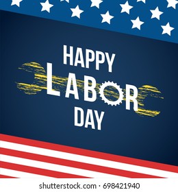 Happy Labor Day Card Vector illustration. American flag and yellow wrench on blue background.