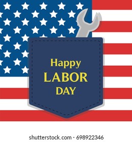 Happy Labor Day Card Vector illustration. American flag flannel shirt with blue pocket.