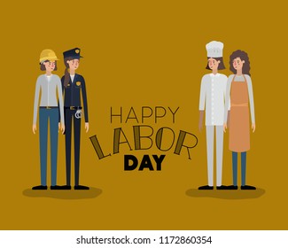 happy labor day card with women workers