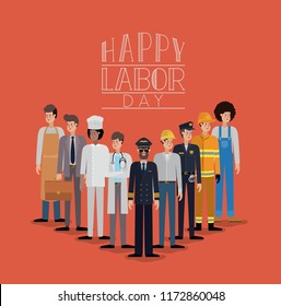 happy labor day card with workers