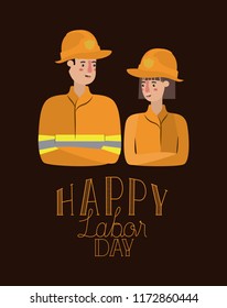 happy labor day card with workers couple