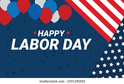 Happy labor day celebration background with American flags, balloons