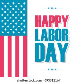 Happy Labor Day celebration card with United States national flag. Vector illustration.