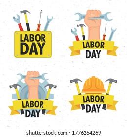happy labor day celebration with helmet and tools vector illustration design