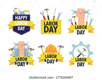 happy labor day celebration with set tools vector illustration design