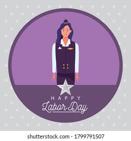happy labor day celebration with stewardess vector illustration design