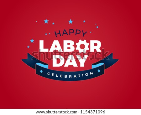 Happy Labor Day celebration text vector illustration - USA Labor Day lettering ribbon design, red background 