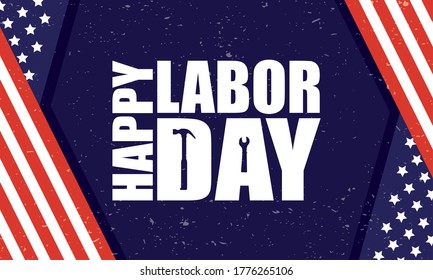 happy labor day celebration with usa flag and lettering vector illustration design
