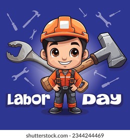 happy labor day character with blue background