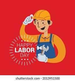 Happy labor day concept. Worker character smiling vector illustration 