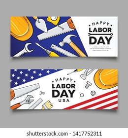 Happy labor day Construction tools vector banners collections design background, illustration