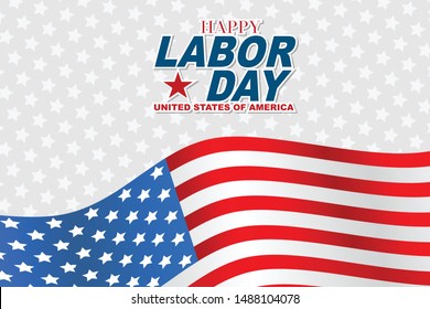Happy Labor Day desigh page with USA waving flag on the background. United States national holiday. vector illustration.