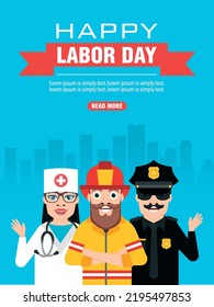Happy Labor day design concept flat banner. Vector illustration