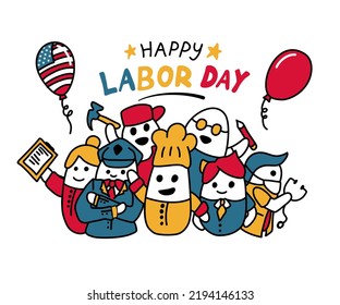 Happy labor day doodles style illustration for website background social media advertisement event holiday