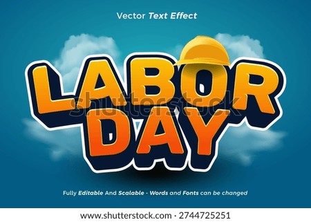 Happy Labor Day Editable Vector Text Style on Blue Background