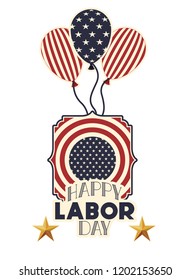 happy labor day with emblem and balloons icon