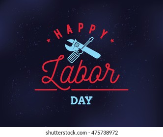 Happy labor day emblem. Isolated vector elements. Calligraphy, lettering design. Badges usable for greeting cards, posters, banners.