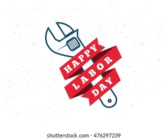 Happy labor day emblem. Isolated vector elements. Calligraphy, lettering design. Badges usable for greeting cards, posters, banners.