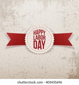Happy Labor Day Emblem with Text and red Ribbon