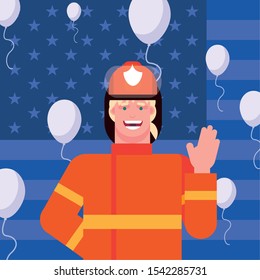 happy labor day - firefighter american flag balloons background vector illustration