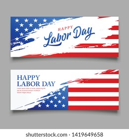 Happy Labor day flag of usa vector, brush style banners design collections background, illustration