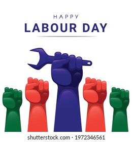 Happy Labor Day, Giant Fist Holding Wrench 