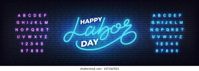 Happy Labor Day. Glowing neon lettering sign for USA Labor Day celebration.