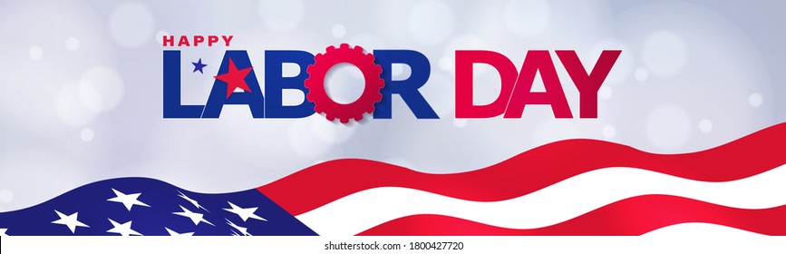 Happy Labor Day greeting banner. Festive design with wawing american flag. USA banner for sale, discount, advertisement, web. Place for text