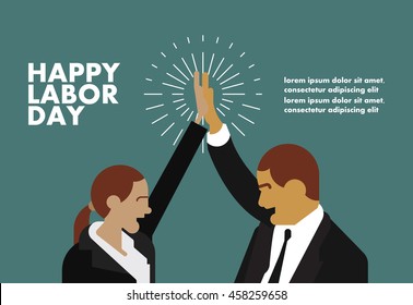 Happy labor day greeting card businessman concept illustration with hands design art